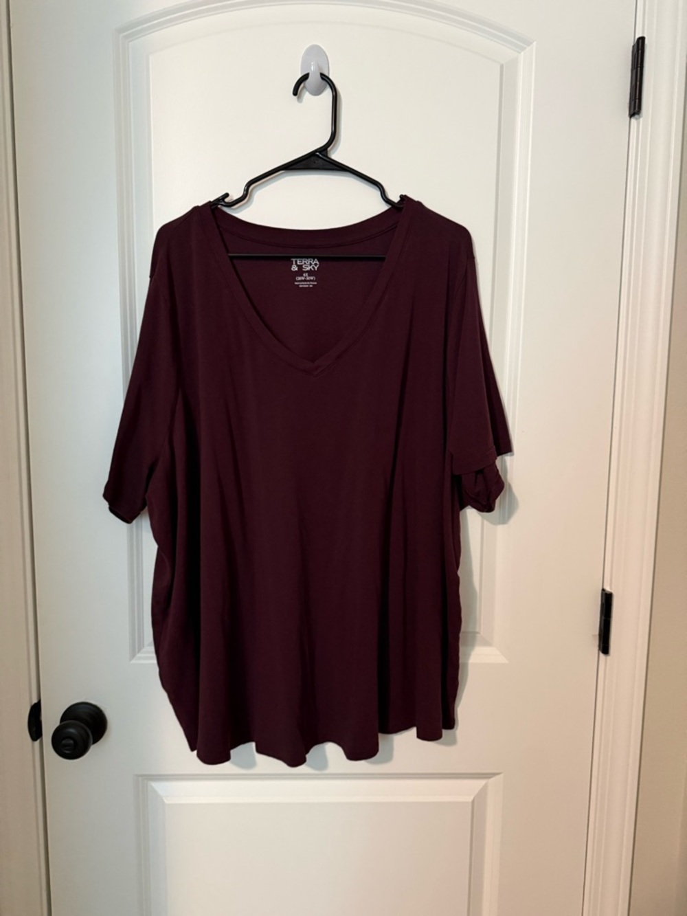 Terra & Sky V-Neck Short Sleeve Top in Burgundy